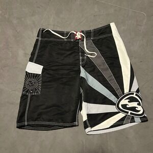 Billabong Board Shorts Mens Size 36 Black White Andy Irons Rising Sun Y2K
